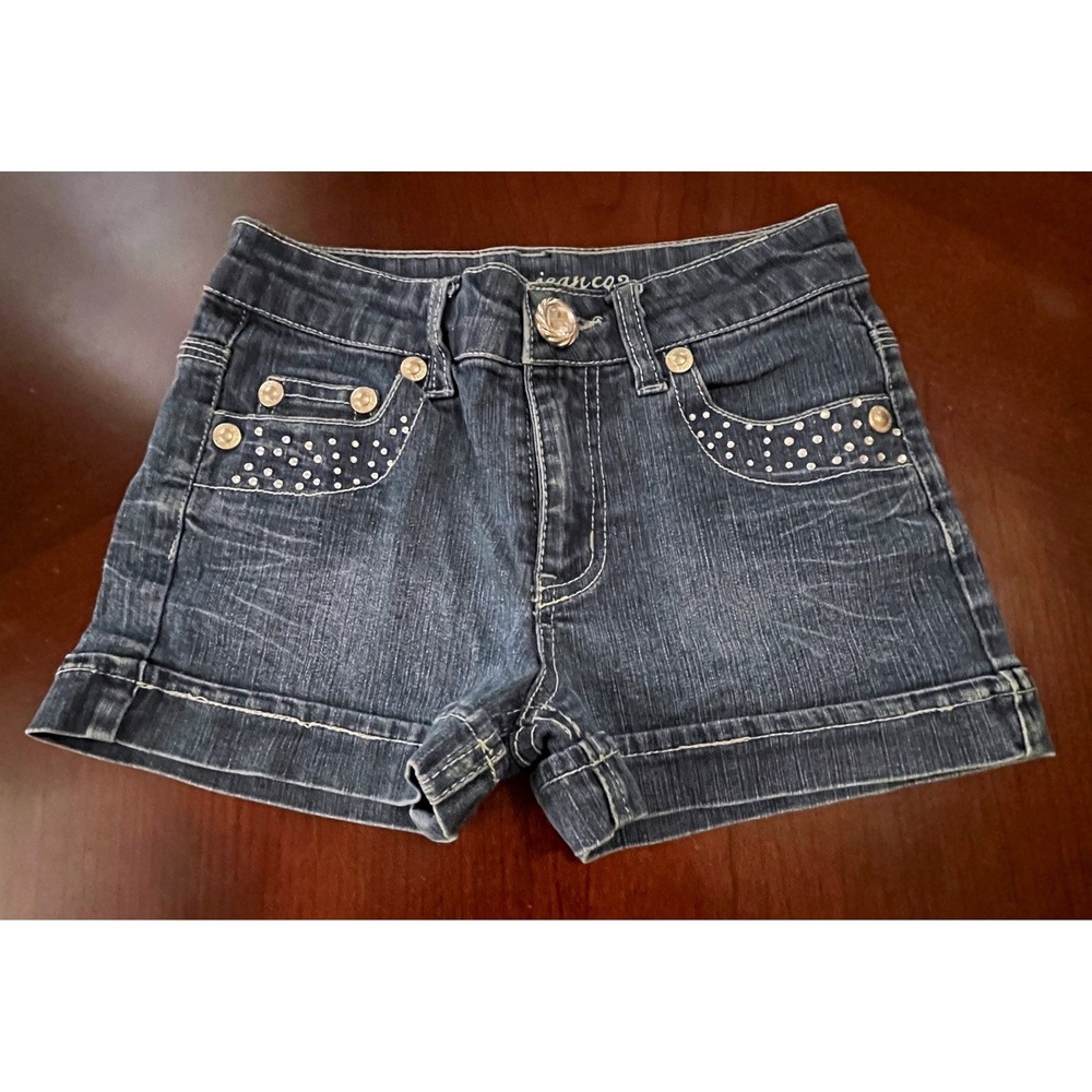 Arizona Jean Co Girls Denim Shorts Blue Rhinestone Studded Size 8 Regular EUC